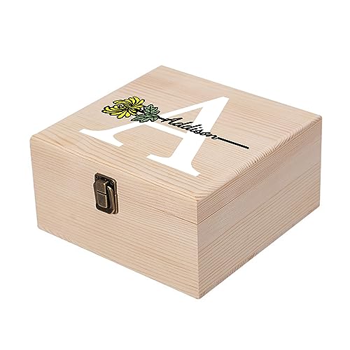 Cooayyaooc Personalized Wooden Keepsake Memory Box with Birth Flower & Name, Custom Wood Decorative Storage Box with Lids ...