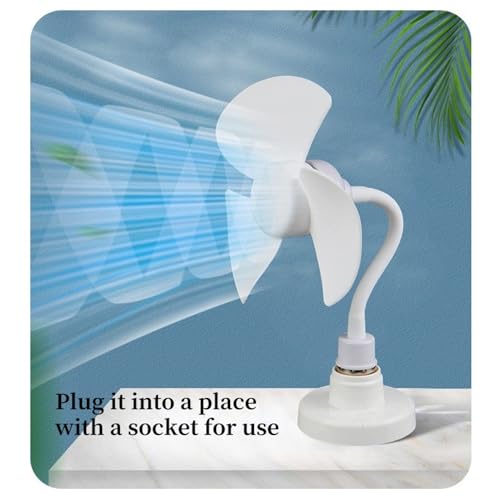 IUEQSEOG E27 Socket Fan Kit with Plug Adapter – Mini Quiet Electric Fan with Flexible Gooseneck Plug and Light Bulb Base, ...
