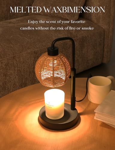 Yohonk Candle Warmer Lamp with Timer Dimmable, Natural Weaving Boho Electric Candle Lamp, Wax Warmer Lamp for Mothers Day ...