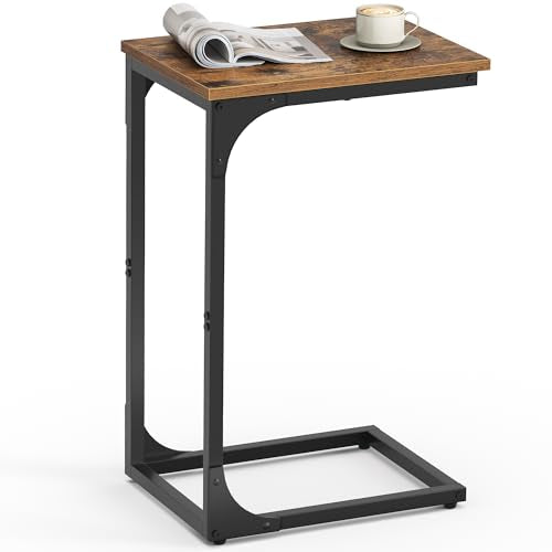 VASAGLE C-Shaped End Table, Small Side Table for Couch, Sofa Table with Metal Frame for Living Room, Bedroom, Bedside, Rus...