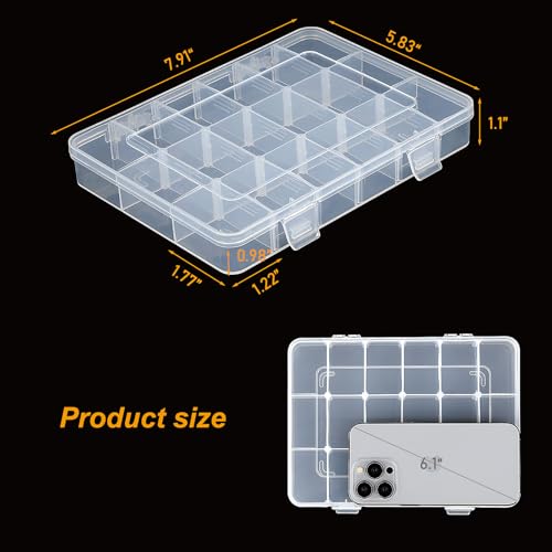 CGCG 3 Pack 7.9 x 5.8 inch Plastic Organizer Box with Adjustable Dividers 18 Grids Clear multi Compartment Storage Contain...