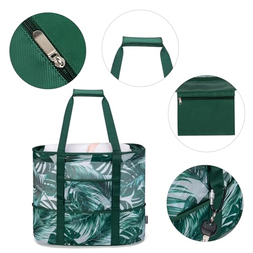 KABAQOO Mesh Beach Bag, Extra Large Beach Bags with 9 Pockets & Zipper Waterproof Lightweight Beach Tote for Beach/Pool Trip