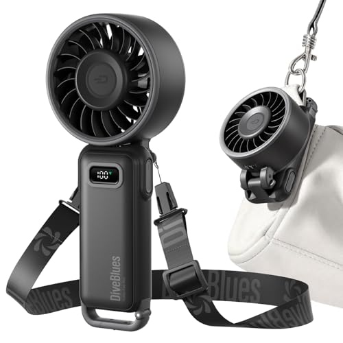 Diveblues Portable Turbo Fan, 100 Speed Handheld Fan with Strong Airflow, Foldable 4 in 1 Personal Fan for Neck, Desk & Tr...