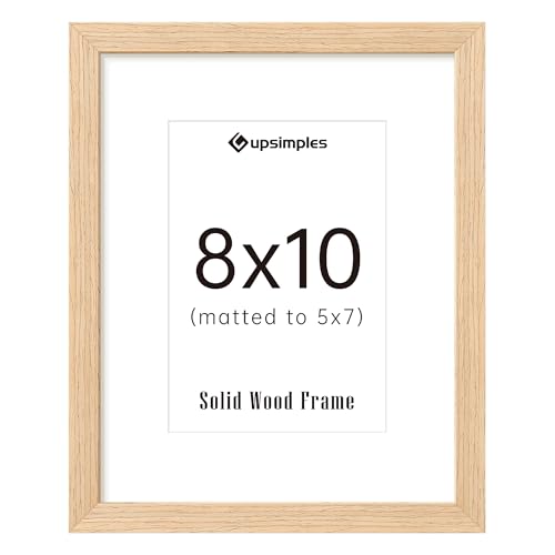 upsimples 8x10 Picture Frame, Natural Solid Wooden Picture Frames, Display 5x7 with Mat or 8 x 10 Without Mat, Wall or Tab...