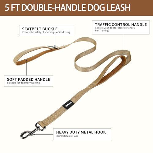 Wuhnesd No Pull Dog Harness and Leash Set-Reflective Vest with Handle&5FT Dog Leash with Car Seatbelt Clip,Breathable Mes...