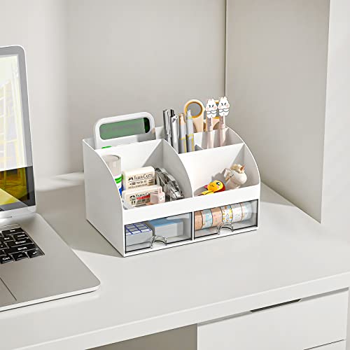 COMFYROOM Desk Organizer with 6 Compartments and 2 Drawers, Plastic Makeup Organizer, Pen Holder for Desktop Storage, Desk...