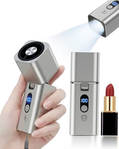Metal Portable Mini handheld fan 1-100 speed 15000PRM,Rechargeable Pocket Personal handheld turbo fan 5000mAh with flashli...