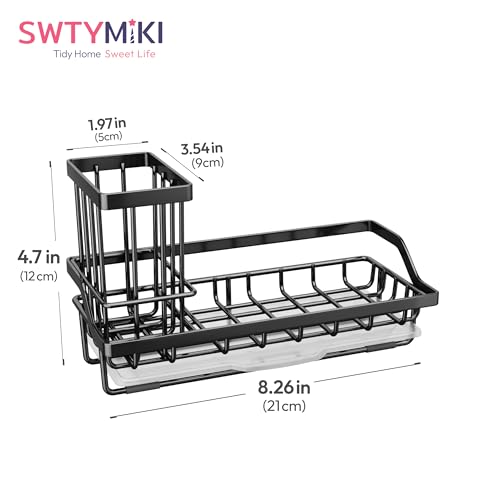 SWTYMIKI Sink Caddy Sponge Holder - Kitchen Sink Organizer with High Brush Holder for Countertop to Hold Dish Soaps and Sp...