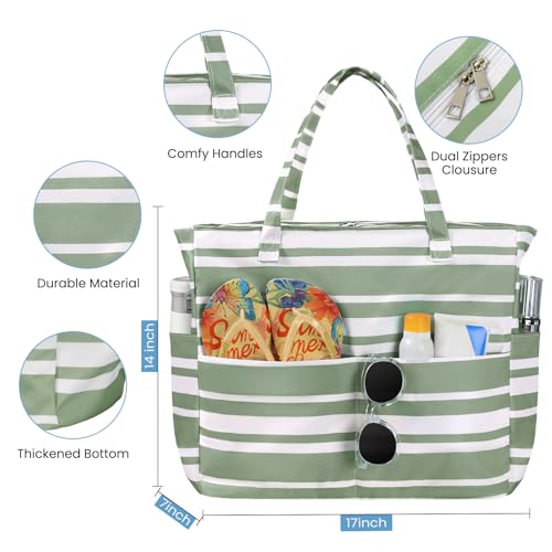 Trifabricy Beach Bags for Women Waterproof Sandproof Women Tote Bag, Large Beach Bag with Zipper for Gym Travel Vocation