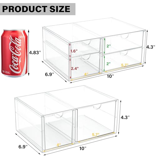 Prsildan Acrylic Drawer Makeup Organizer with 6 Drawers (Not for Baby Bottle), Set of 2 Office Desk Organizers Accessorie...