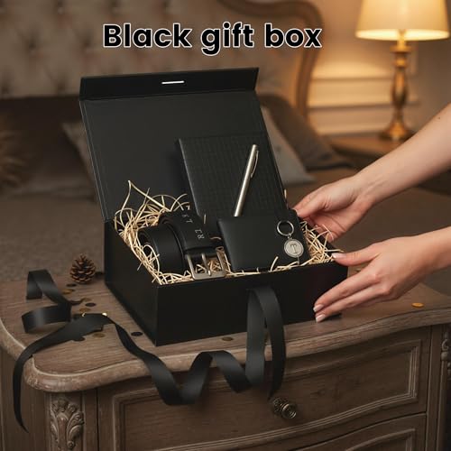 VGOODALL Black Gift Box,10.5 x 7.5 x 3.1 inches Gift boxes for Presents with Lids, Magnetic Closure Collapsible Groomsman ...