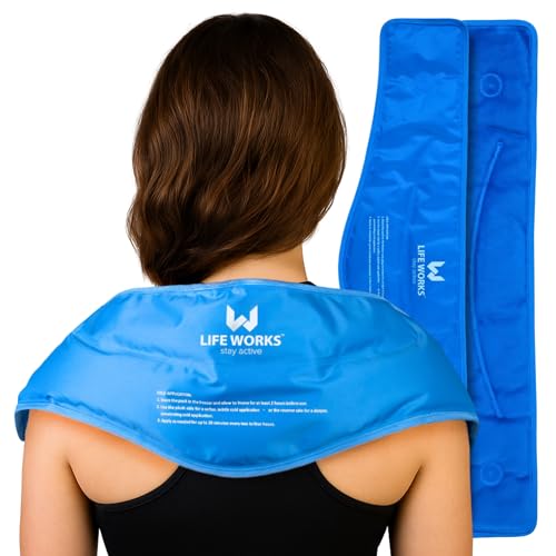 LIFE WORKS Gel Neck Ice Pack Wrap, Flexible Reusable Hot & Cold Pack, Soft Plush & Nylon Cover, Therapy Wrap for Neck, Sho...