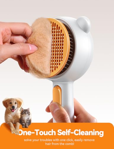 Pet Steam Brush for Dogs & Cats, Brushes for Indoor Cats with Release Button, Dual Speed Spray USB Rechargeable Grooming S...