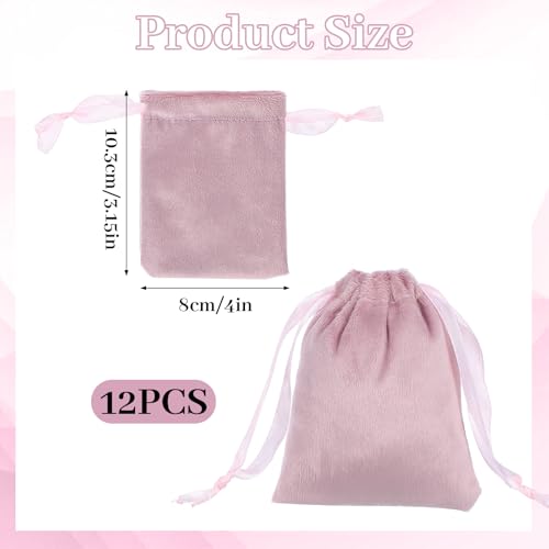 HaiFafafaing 12pcs Velvet Gift Bags With Drawstrings 3x4 Inch Pink Small Velvet Cloth Drawstring Gift Bags Jewelry Pouches...