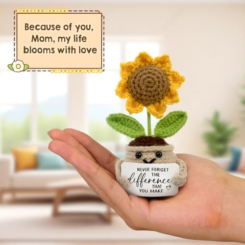 Tiny Detalles Birthday Gifts for Women - Mini Positive Crochet Sunflower, Gifts for Mom from Daughter Son on Mothers Day, ...