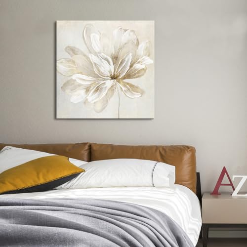 SEVEN WALL ARTS White Flower Wall Art Beige and Gold Blooming Flower Abstract Floral Artwork Print Poster for Living Room ...