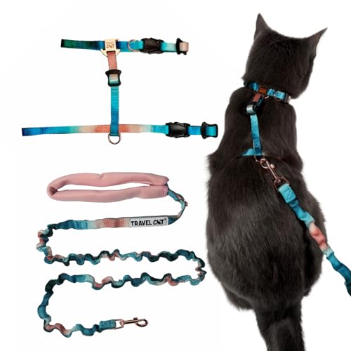 Travel Cat Harness and Bungee Leash Set - 2 in 1 Adjustable Escape Proof Cat Harness & Leash for Small, Medium, Large Cat...