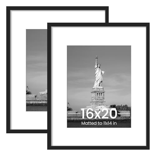 ENJOYBASICS 16x20 Picture Frame, Display Poster 11x14 with Mat or 16 x 20 Without Mat, Wall Gallery Photo Frames, Black, 2...