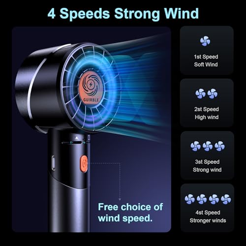 Guirble Handheld Fan,Portable Turbo Fan,Powerful Personal Fan(7000rpm High-Speed Motor,Battery Work 3-16 H),USB Rechargeab...