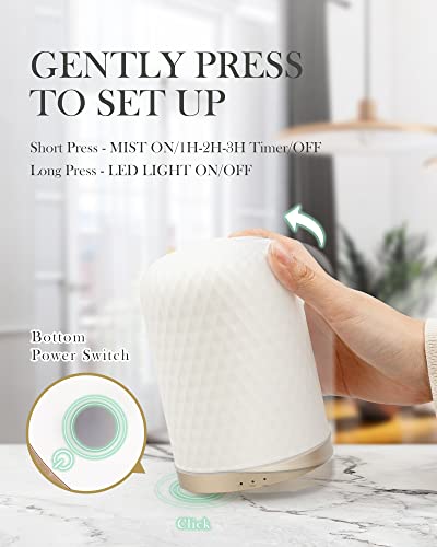 Onaboviva Essential Oil Diffuser - 2.4MHz Ultrasonic Ceramic Diffuser for Home, 110ml, 1/2/3H Mist Timer, Silent (≤25dB), ...