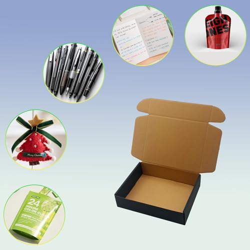 24 Pack 8x6x2 inches Black Shipping Boxes, Corrugated Mailer Boxes, Packaging Boxes for Products, Recyclable Cardboard Bo...