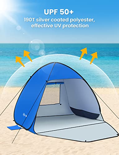 Glymnis Pop Up Beach Tent Beach Shade Tent for 1-4 Persons Sun Shelter UPF 50+ Enclose Zipper Door Portable Easy Up Beach ...