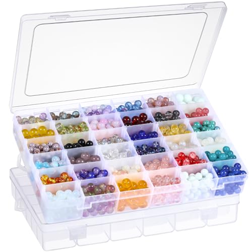 2 Pack 36 Grids Clear Plastic Organizer Box with Adjustable Dividers, Small Craft Organizers and Storage, Compartment Cont...