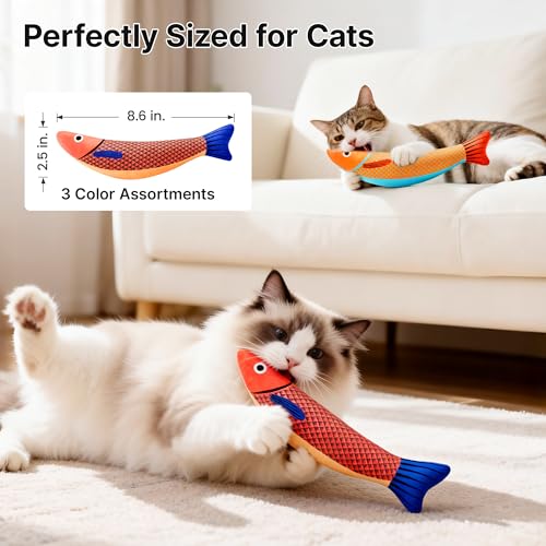Potaroma Cat Toys Saury Fish, 3 Pack, Catnip Crinkle Sound, Soft and Durable, Interactive Kitten Kicker for Indoor Kitty E...