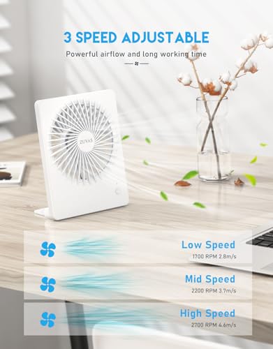 Zuvas Desk Fan Battery Operated Fan Rechargeable 180°Tilt Folding Personal Fan Ultra Quiet Small Portable 3 Speed Adjustab...