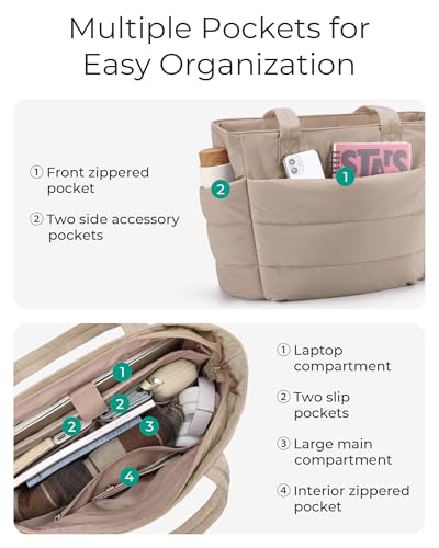 BAGSMART Tote Bag for Women, Lightweight Puffy Tote Bag with Compartments Shoulder Bag Handbag for Travel, Work, Gym | Lig...