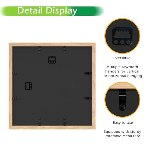 FrameWorks 11” x 11” Natural Oak Wooden Shadow Box Frame – Display Case with Soft Felt Back, Memory Box with Tempered Glas...