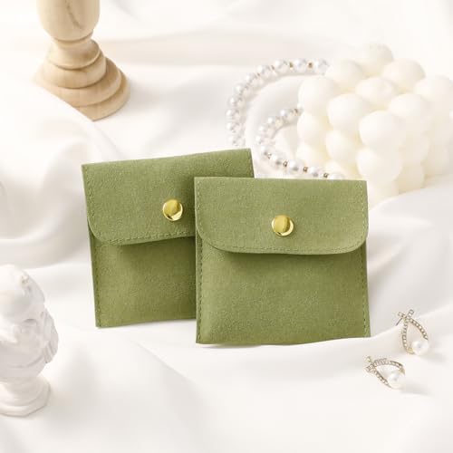 40pcs Green Microfiber Jewelry Pouch Button Bag 8 x 8cm, Jewelry Packaging Bag Luxury Small Favor Bags Jewelry Gift Bags f...