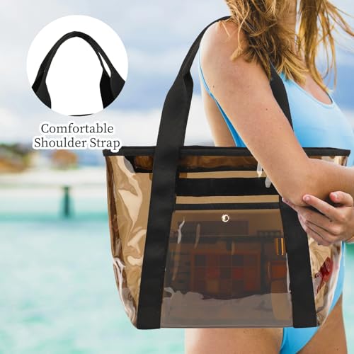 Fammart Clear Bag for Stadium Events, 12x6x12 Jelly Tote Bag for Women with Zipper for Beach Sports Concerts Work