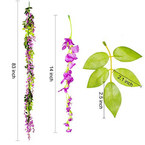 DearHouse 4Pcs 6.6Ft/Piece Artificial Flowers Silk Wisteria Garland Artificial Wisteria Vine Rattan Silk Hanging Flower fo...