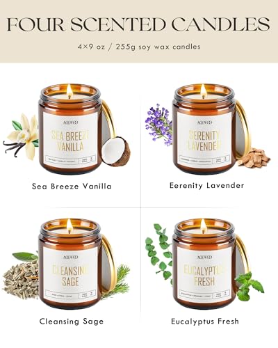 AOOVOO Scented Candles - 4PC Candle Set, 36 oz Soy Candles, Soy Candle for Home Scented, Lavender/Vanilla/Eucalyptus/Sage
