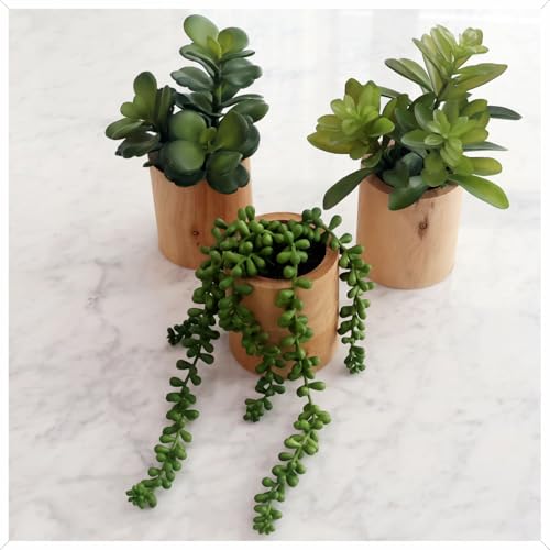 VINSUNI Artificial Succulents with Pots - Set of 3 Small Fake Plants for Aesthetic Room Decor - Realistic Mini Faux Greene...