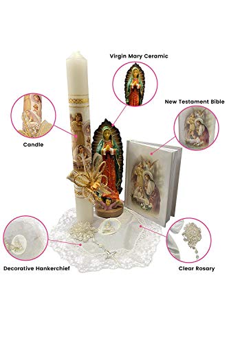 Lito First Candle Set for Girls - White Kit for Holy 1st Communion with Figurine - Spanish