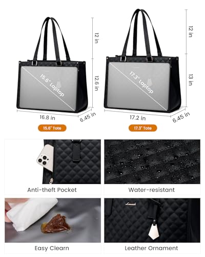 LOVEVOOK Lunch Tote Bag for Women, 15.6 Inch Laptop Bag with Insulated Lunch Compartment, Quilted Large Capacity Computer ...