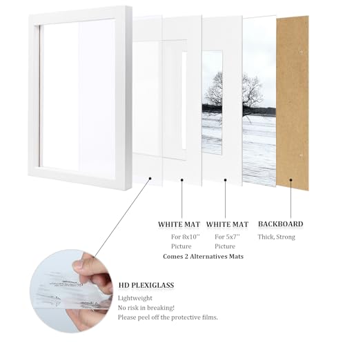 Egofine 11x14 Picture Frame White - Photo Frame Made of Solid Wood Covered by Plexiglass for Table Top Display Pictures 5x...