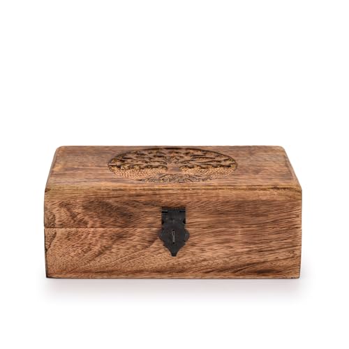 Samhita Handmade Mango Wood Tree of Life Engraving Beautifully Keepsake Box Jewellery Organiser Unique Gift Ideas for Men...