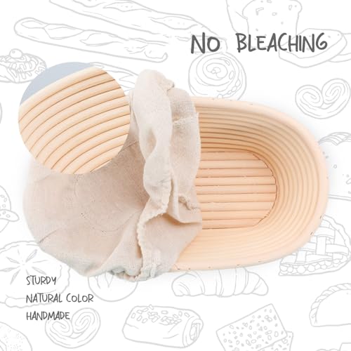DOYOLLA Bread Proofing Baskets Set of 2 10 inch Oval Shaped Dough Proofing Bowls w/Liners Perfect for Professional & Home ...