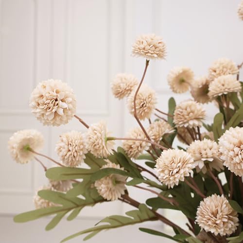 12Pcs Fake Kiku Flowers, Artificial Small Chrysanthemum Balls with Stems, Faux Silk Mini Pompon Mums for Vase Floral Arran...