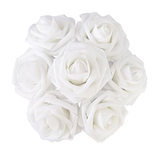 J-Rijzen Artificial Flowers 50PCS Real Looking White Fake Roses with Stem for DIY Wedding Bouquets Centerpieces Party Baby...