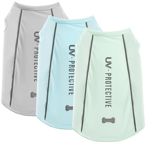 3Pack Sunblock Dog Shirt Breathable Reflective Dog T-Shirt Lightweight Sun Protection Sleeveless Dog T Shirts for Small Me...