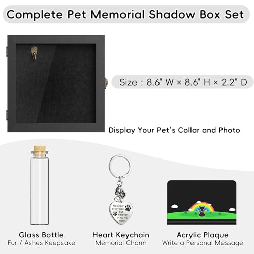 AXEFUN Pet Memorial Shadow Box for Dog or Cat, Wooden Pet Memorial Box with Collar Holder, Keepsake Bottle & Memorial Plaq...