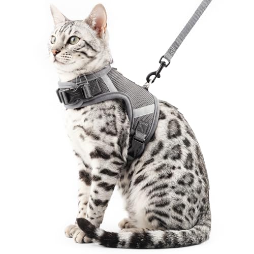 pangdi Cat Harness and Leash Escape Proof Kitten Harness Cat Leash for Walking Travel Service Cat Vest, Grey, X-Large