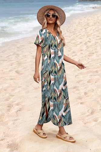WIHOLL Women's Summer Short Sleeve Dresses Maxi Dress Vacation Beach Sundresses 2026 with Pockets
