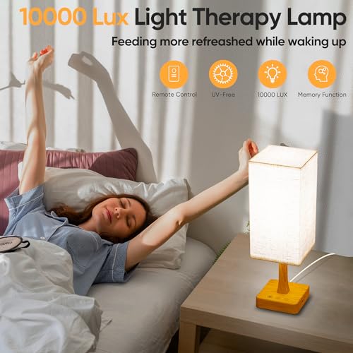 Light Therapy Lamp 10000 Lux Therapy Light with Remote, Upgrade Size, 3 Color Temperatures, 5 Brightness Level Full Spectr...