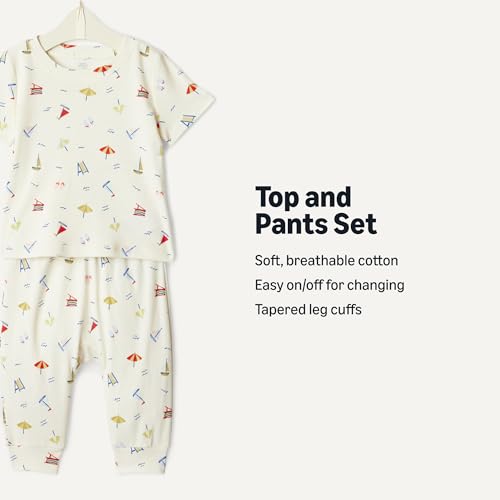 Amazon Essentials x Sofia Grainge Unisex Toddlers and Babies' Cotton Knit Short Sleeve Shirt & Pants Set