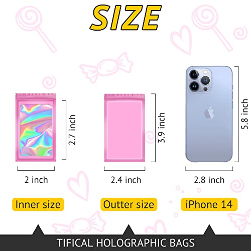 TIFICAL 100 PCS Holographic Bags, Smell Proof Bag, Resealable Gift Bags, Clear Bags for Food Storage, Party Favor Bag, Myl...